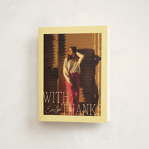 This is a golden hour graduation thank you cards with standard by Leia Matt called edge play printing on strathmore in standard