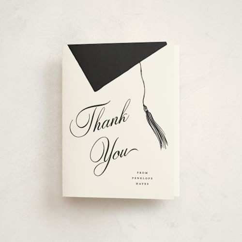 This is a snow graduation thank you cards with standard by Pixel and Hank called tassel type printing on strathmore in standard