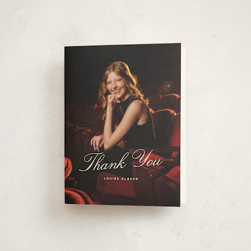 This is a champagne graduation thank you cards with standard by Pati Cascino called teather printing on strathmore in standard