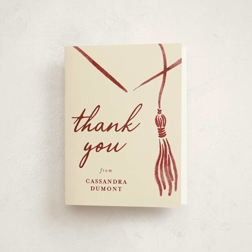 This is a ruby graduation thank you cards with standard by Jamie Alexander called inked printing on strathmore in standard