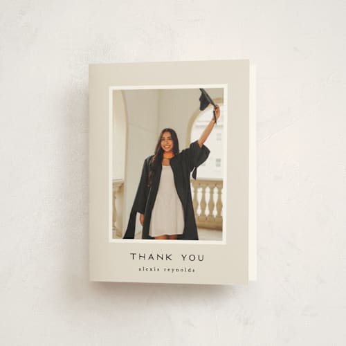 This is a ecru graduation thank you cards with standard by Hooray Creative called official party printing on strathmore in standard