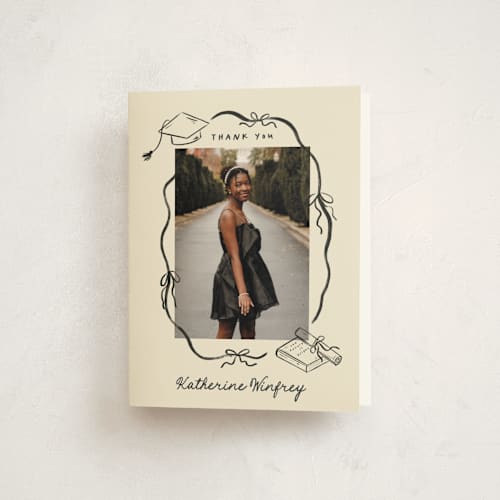 This is a noir graduation thank you cards with standard by Creo Study called trendsetter printing on strathmore in standard