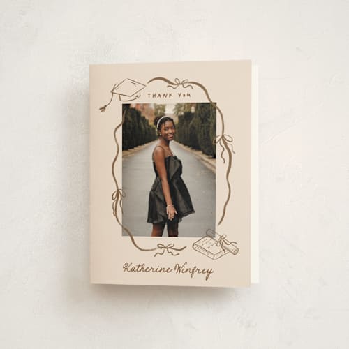 This is a mocha graduation thank you cards with standard by Creo Study called trendsetter printing on strathmore in standard