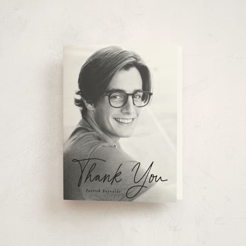 This is a noir graduation thank you cards with standard by Creo Study called cap off printing on strathmore in standard