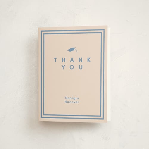 This is a country blue graduation thank you cards with standard by Inkblot Design called classically done printing on strathmore in standard