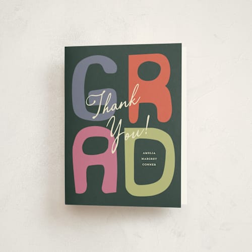This is a funky graduation thank you cards with standard by Pixel and Hank called chunk printing on strathmore in standard