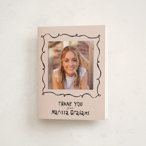 This is a blush graduation thank you cards with standard by Tamara Hilje called celebration square printing on strathmore in standard