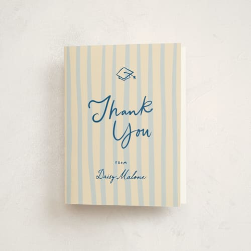 This is a aqua graduation thank you cards with standard by Creo Study called hand-written grad celebration printing on strathmore in standard
