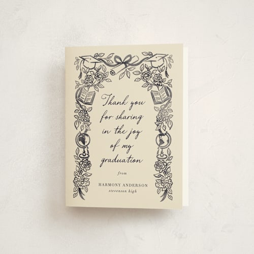 This is a ink graduation thank you cards with standard by Jamie Alexander called future in bloom printing on strathmore in standard