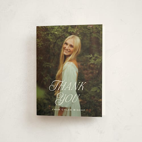 This is a cloud graduation thank you cards with standard by Carolyn MacLaren called chic name printing on strathmore in standard