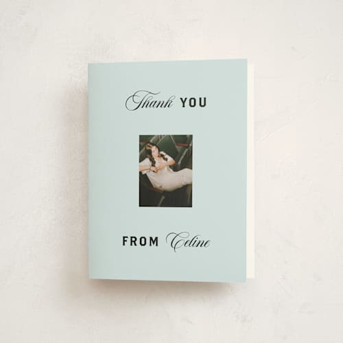 This is a sky graduation thank you cards with standard by Claire called popular printing on strathmore in standard