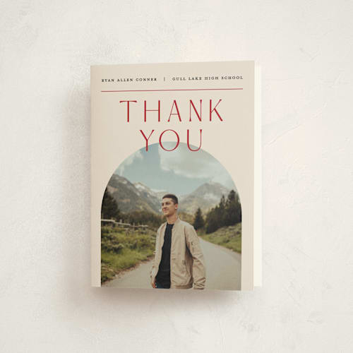 This is a cherry graduation thank you cards with standard by Pixel and Hank called vision printing on strathmore in standard