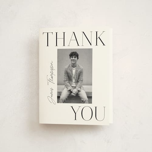 This is a ivory graduation thank you cards with standard by Monika Torun called stacked printing on strathmore in standard