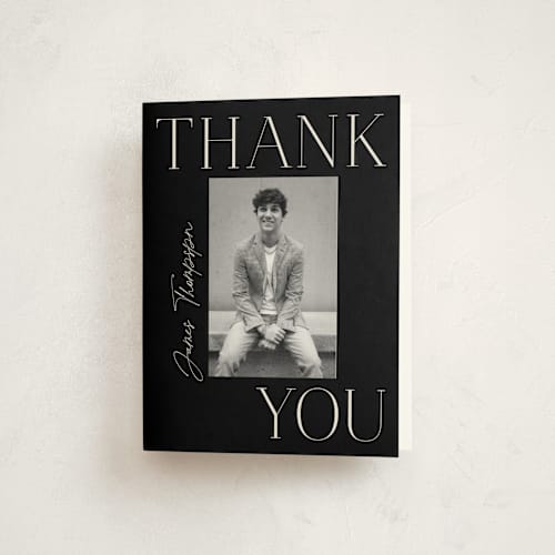This is a coal graduation thank you cards with standard by Monika Torun called stacked printing on strathmore in standard