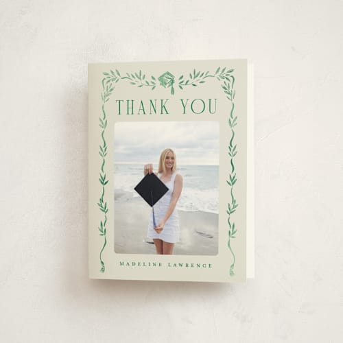 This is a laurel graduation thank you cards with standard by Petra Kern called grad crest printing on strathmore in standard