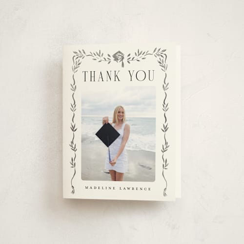 This is a ink graduation thank you cards with standard by Petra Kern called grad crest printing on strathmore in standard