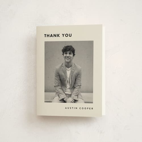 This is a sandstone graduation thank you cards with standard by Olivia Raufman called fourth quarter printing on strathmore in standard