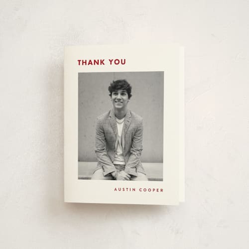 This is a crimson graduation thank you cards with standard by Olivia Raufman called fourth quarter printing on strathmore in standard
