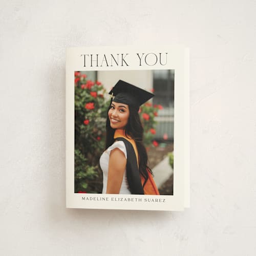 This is a snow graduation thank you cards with standard by Nicoletta Savod called newsprint printing on strathmore in standard