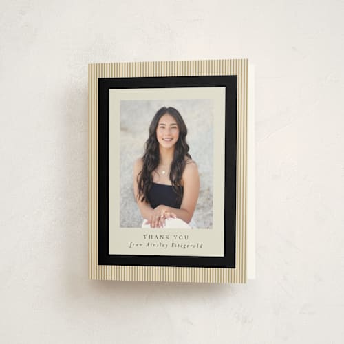 This is a noir graduation thank you cards with standard by Jackie Crawford called modern striped frame printing on strathmore in standard