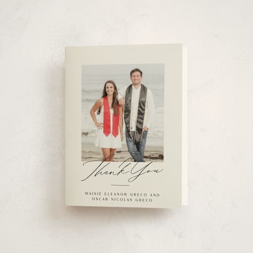 This is a clay graduation thank you cards with standard by Olivia Raufman called our grads printing on strathmore in standard
