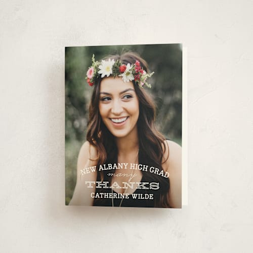 This is a snowfall graduation thank you cards with standard by Sarah Brown called class printing on strathmore in standard