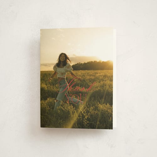 This is a crimson graduation thank you cards with standard by Oscar and Emma - Karly Depew called classic allure printing on strathmore in standard