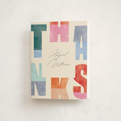 This is a confetti graduation thank you cards with standard by Pixel and Hank called grad party printing on strathmore in standard