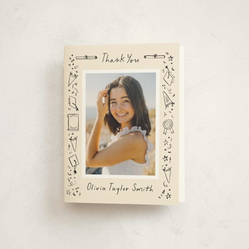 This is a sand graduation thank you cards with standard by Creo Study called iconic printing on strathmore in standard