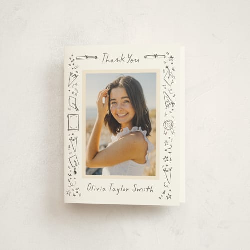 This is a pearl graduation thank you cards with standard by Creo Study called iconic printing on strathmore in standard