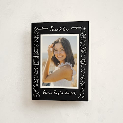This is a noir graduation thank you cards with standard by Creo Study called iconic printing on strathmore in standard