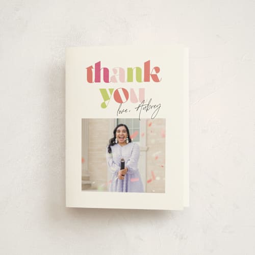 This is a tropical graduation thank you cards with standard by Itsy Belle Studio called colors printing on strathmore in standard