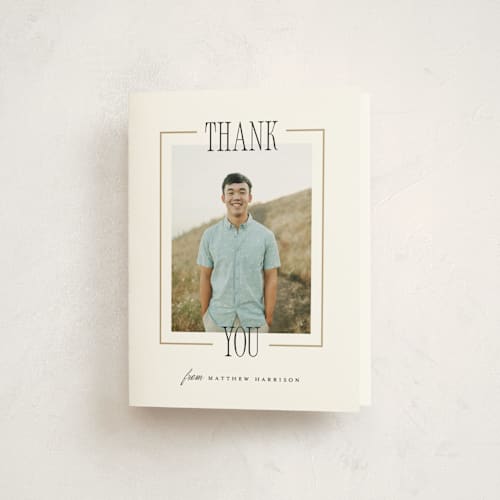 This is a tuxedo graduation thank you cards with standard by Pink House Press called posh party printing on strathmore in standard