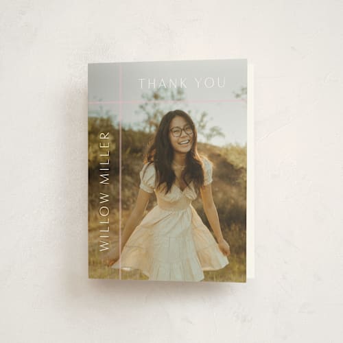 This is a blush graduation thank you cards with standard by Lauren Chism called grids printing on strathmore in standard