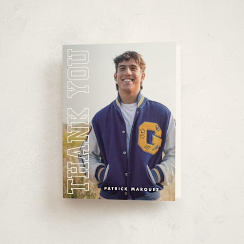 This is a snow graduation thank you cards with standard by Sarah Curry called strength printing on strathmore in standard