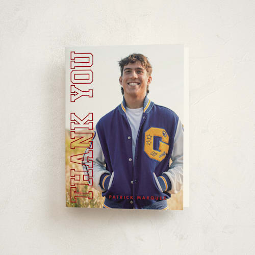 This is a garnet graduation thank you cards with standard by Sarah Curry called strength printing on strathmore in standard