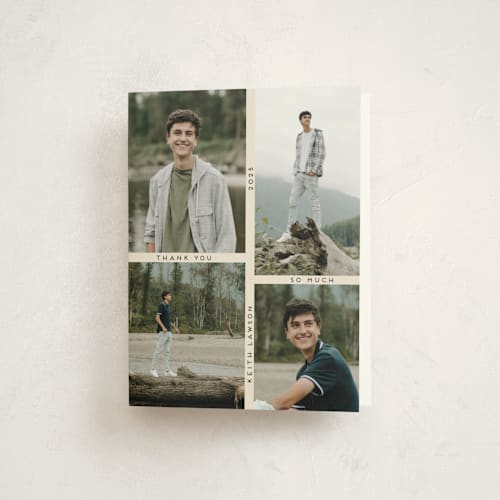 This is a ecru graduation thank you cards with standard by Morgan Kendall called grid printing on strathmore in standard