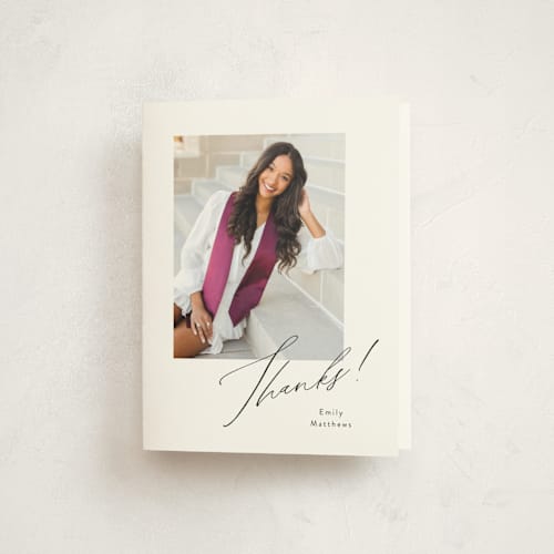 This is a cotton graduation thank you cards with standard by Melanie Kosuge called aspire printing on strathmore in standard