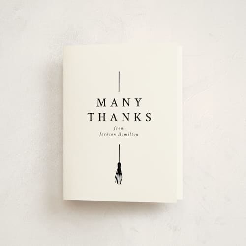 This is a onyx graduation thank you cards with standard by Amy Payne called tassel line printing on strathmore in standard