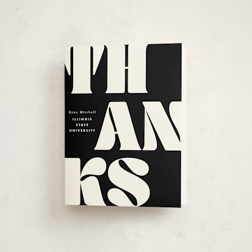 This is a noir graduation thank you cards with standard by Baumbirdy called vintage bold printing on strathmore in standard