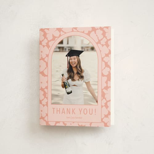This is a petal graduation thank you cards with standard by Aubrey Fairchild called pink graduation announcement printing on strathmore in standard