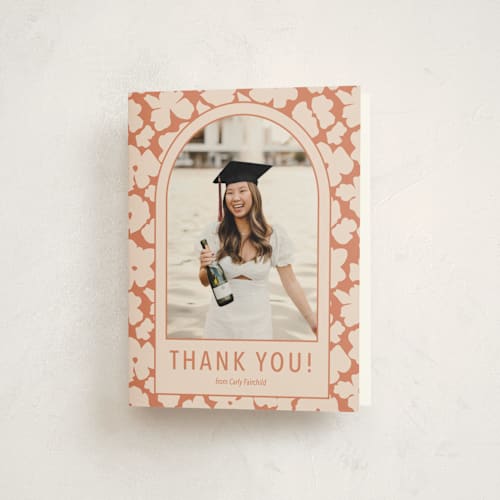 This is a sunset graduation thank you cards with standard by Aubrey Fairchild called pink graduation announcement printing on strathmore in standard