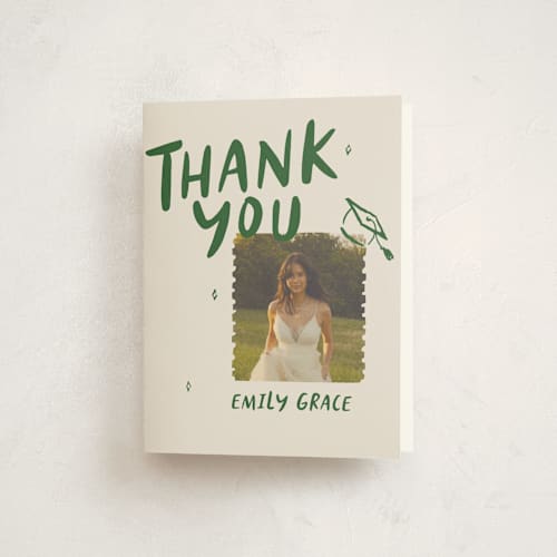 This is a avocado graduation thank you cards with standard by Vera Lim called playful printing on strathmore in standard