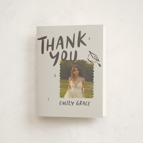 This is a cocoa graduation thank you cards with standard by Vera Lim called playful printing on strathmore in standard