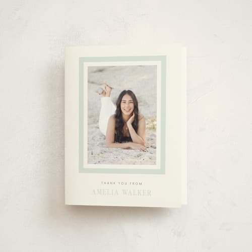 This is a mint graduation thank you cards with standard by Sara Hicks Malone called charm printing on strathmore in standard