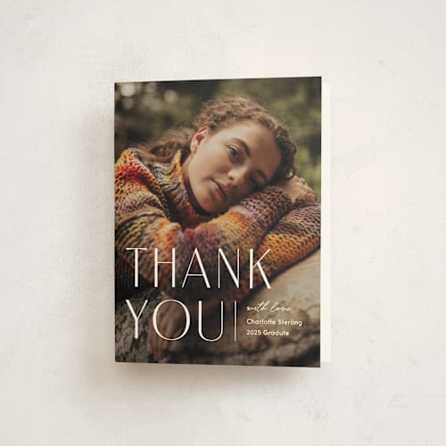 This is a snowberry graduation thank you cards with standard by Pixel and Hank called contemplate printing on strathmore in standard