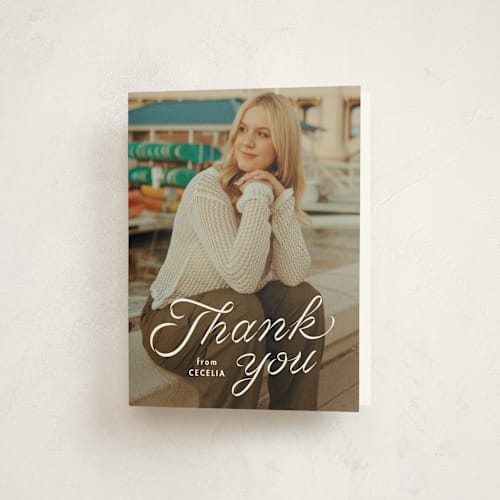 This is a salt graduation thank you cards with standard by Lea Delaveris called ribbon printing on strathmore in standard