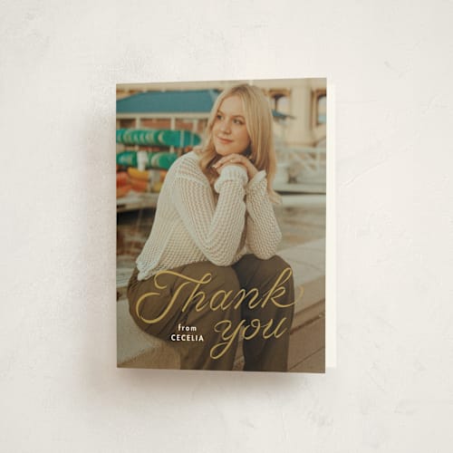 This is a sunflower graduation thank you cards with standard by Lea Delaveris called ribbon printing on strathmore in standard