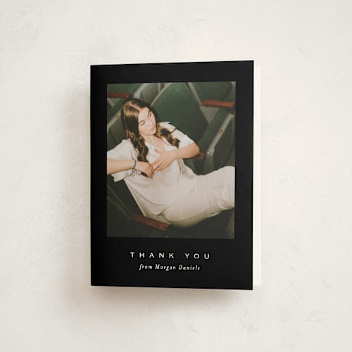 This is a tuxedo graduation thank you cards with standard by Carolyn MacLaren called candid date printing on strathmore in standard