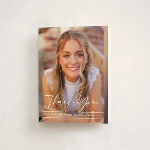 This is a linen graduation thank you cards with standard by Erica Krystek called signature grad printing on strathmore in standard